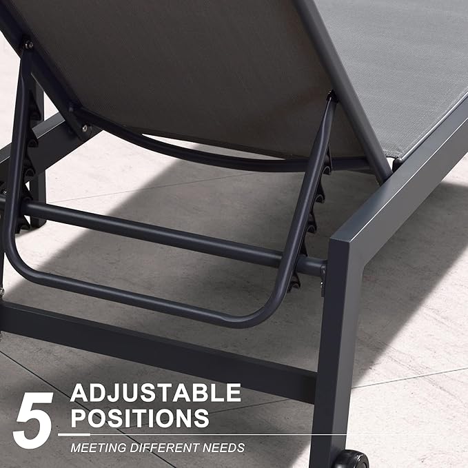 PURPLE LEAF Patio Chaise Lounge Set 4 Pieces Aluminum Outdoor Lounge Chairs with Wheels, Textilene Sunbathing Recliner, Grey