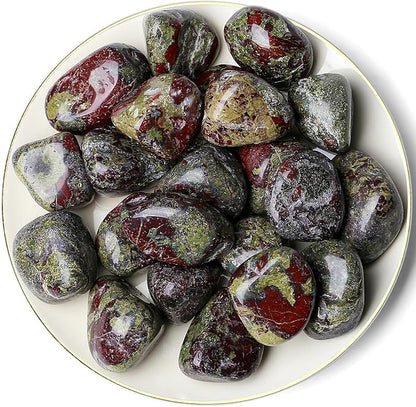 QINJIEJIE Dragon Bloodstone Polished Stones Tumbled Crystals Bulk Gemstones Healing Crystal Rocks Set Decorative Landscape Quartz Real Reiki Stone for Vase Home Decor Energy Witchcraft Gifts 0.5 LBS