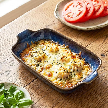 Ceramics Au Gratin baking Dishes Set of 2, Baking Tray Bake ware, 14.4oz Ramekins, for Pie Pan, Appetizer, Tart, Dessert, Quiche, Oven Small dish, individual dishes, Rectangular 9.8 Inch