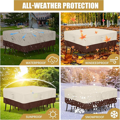 Patio Furniture Covers Waterproof Outdoor Covers For Patio Heavy Duty Oxford Anti-Fading Rectangular Table Sofa Cover 130"L (Beige & Brown)