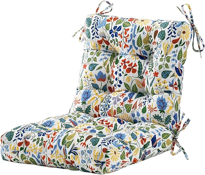 ARTPLAN Seat/Back Outdoor Chair Cushion,Set of 4 Patio Chair Cushion with Tie,Tufted Replacement for Patio Furniture,40x20x4 Inches,4 Count,Floral