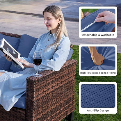 UDPATIO Patio Furniture Set, 6 Pieces Outdoor Furniture Sets with Rocking Swivel Chairs, Wicker Rattan Outdoor Conversation Set with Storage Table and Waterproof Covers for Backyard, Deck, Porch, Navy