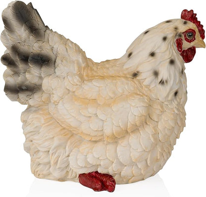 Alpine Corporation WFM100HH-WT 8" Life-Like Resting Hen Garden Statue – Indoor Outdoor Rustic White Hen Sculpture, Durable Weather-Resistant Polyresin for Yard, Patio, Porch, Pathway, or Home Décor