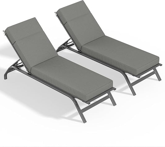 2 Pcs Chaise Lounge Cushions Outdoor, 72" L X 21" W X 4" D Lounge Chair Cushions for Outdoor Furniture, High-Density Foam Patio Chaise Cushion-Waterproof Fade-Resistant ThickPatio lounge chair cushion