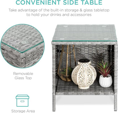 Best Choice Products 3-Piece Outdoor Wicker Conversation Bistro Set, Space Saving Patio Furniture for Garden w/Side Table - Gray/Cream