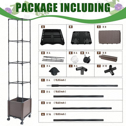 Quibbay Raised Garden Bed Planter Box with Trellis, 62.2" Self-Watering Tomato Planters for Climbing Plants Vine Flowers Outdoor Patio, Tomatoes Cage with Trellis Wheels for Outdoor, 1Pack
