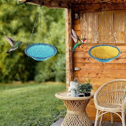 3-Tier Hanging Solar Bird Bath Fountain, Solar Pump Cascading Water Feeder with 16.4FT Extra Long Cord, Large Bird Bowl for Hummingbirds Wild Birds (4PCS-Bule)