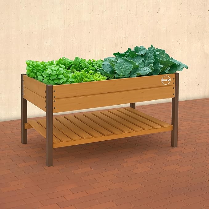 Miracle-GRO 2 x 4 Ft. Wooden Raised Garden Planter with Shelf, 6.4 Cu. Ft. Above Ground Garden with Powder-Coated Metal Brackets for Decks and Yards