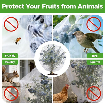 Blueberry Bush Netting Cover 2 Pack 8 x 8 ft, Garden Bird Netting with Zipper & Drawstring, Reusable Berry Bush Netting for Highbush Blueberries & Fruit Tree, Bird Deer Insect and Poultry Barrier