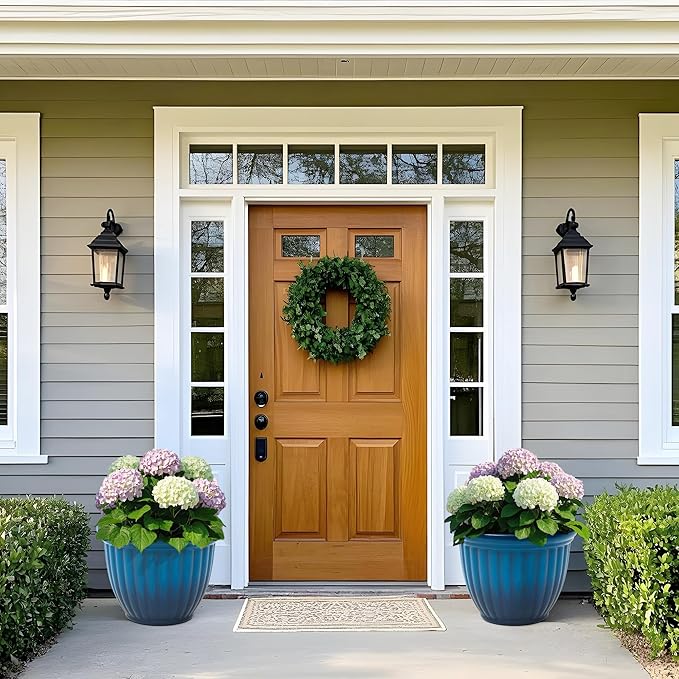 15" Outdoor Large Flower Pots (Set of 2), Gradient Blue Plastic Planters with 3D Texture, Weather-Resistant for Garden, Patio, Porch or Indoor Use