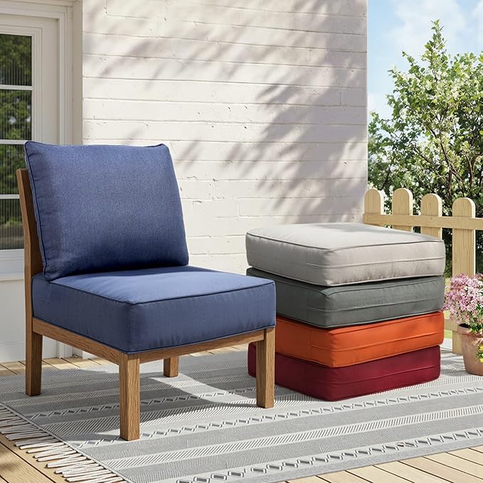 Outdoor Cushion Set for Furniture Patio Furniture, UV Resistant, Water Resistant - 6 Inch Thick Foam Garden Cushions– 24x24 Inch Patio Seat Covers for Chair/Sofa/Couch | Blue | 10-Pack |