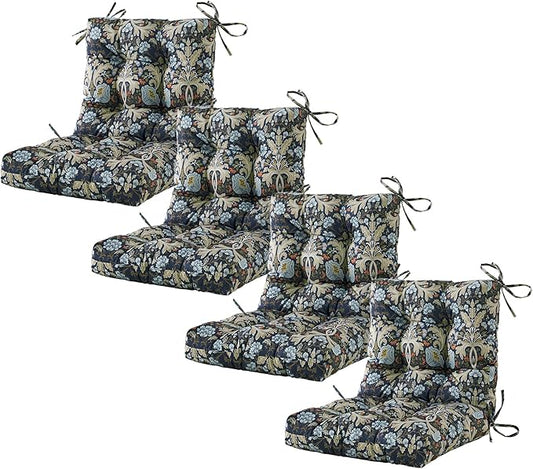 ARTPLAN Seat/Back Outdoor Chair Cushion,Set of 4 Patio Chair Cushion with Tie,Tufted Replacement for Patio Furniture,40x20x4 Inches,4 Count,Floral
