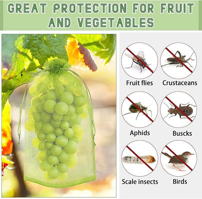 DECYOOL 120 PCS Fruit Protection Bags 4 X 6 inch, Green Fruit Bags for Fruit Trees Fruit Netting Cover Drawstring Mesh Bags Suit for Mangoes Tomatoes Fruit Trees Veggies Garden