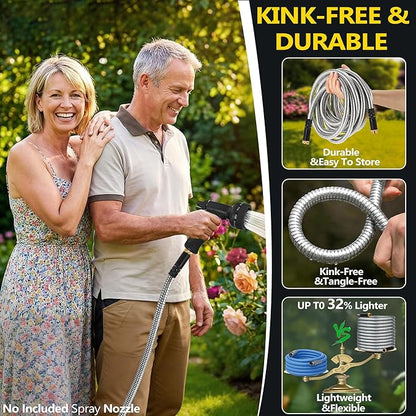 200 ft Stainless Steel Garden Hose - 2026 New Upgraded Metal Water hose - Flexible Water Hoses Pipes with Latex Core, 3/4" Solid Brass Connector - No-Expandable Watering Garden Hoses