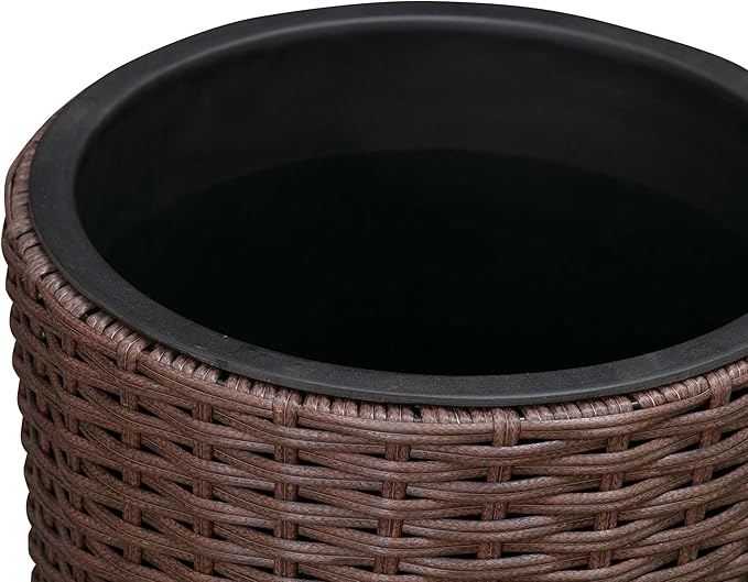 Balkene Home Noah Round Wicker Planter Tall Planter Decor Box for Adaptable Outdoor Furnishings All Weather Versatile Perfect Patio Herb Garden Living Space - 2 Piece Set - Mocha