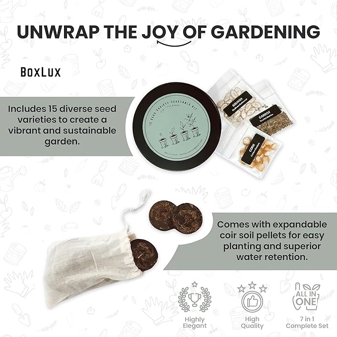 Copper Gardening Tools Gift Set, Over 1,700 Non GMO Vegetable Seeds, Heavy Duty Steel Tools for Planting, Garden Tool Kit for Women with Handbag and Coco Coir Soil Pellets, Birthday Gardening Gift Box