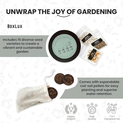 Copper Gardening Tools Gift Set, Over 1,700 Non GMO Vegetable Seeds, Heavy Duty Steel Tools for Planting, Garden Tool Kit for Women with Handbag and Coco Coir Soil Pellets, Birthday Gardening Gift Box