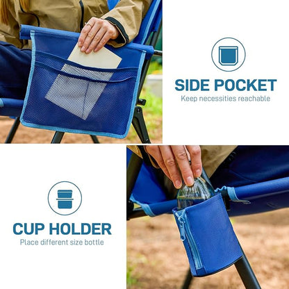 EVER ADVANCED Reclining Camping Chairs for Adult Lightweight, Folding Recliner Chair with Adjustable Back, 4-Level Lounge Chairs, Portable Lawn Chairs for Patio Balcony, Supports 350lbs Blue