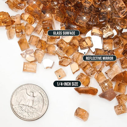 Skyflame High Luster 15-Pound Reflective Fire Glass for Fire Pit Fireplace Landscaping, 1/4-Inch Copper Reflective