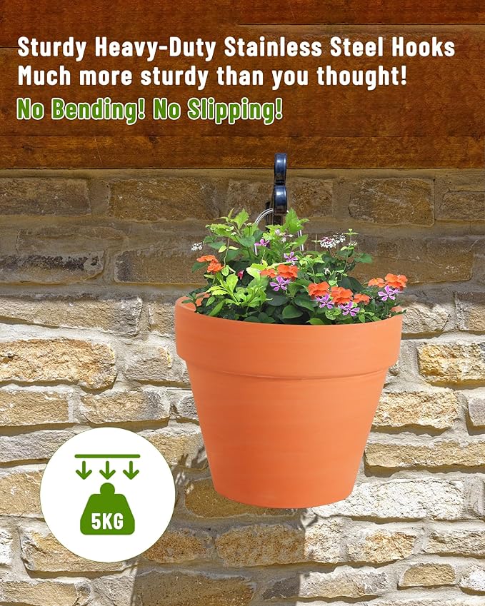 10 Packs Terracotta Pots Hanger Hooks,Sturdy Thick Stainless Steel Plant Hanger,Flower Pot Holders for Clay Pots,Wall and Fence Mounted Plant Hanging Holder for Terra Cotta Pot(Vertical Hang,10Pack)