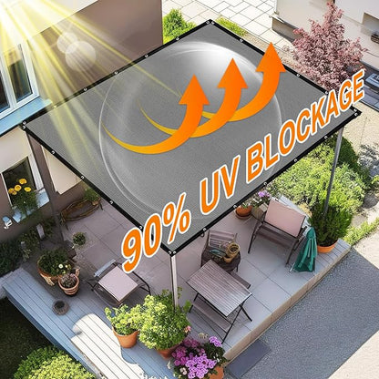 Artpuch 90% Sun Shade Cloth, 10 x 10 FT Pergola Shade Cover Canopy with Grommets, Sun Screen Fabric Tarp for Patio, Outdoor, Garden, Backyard, Blue Grey