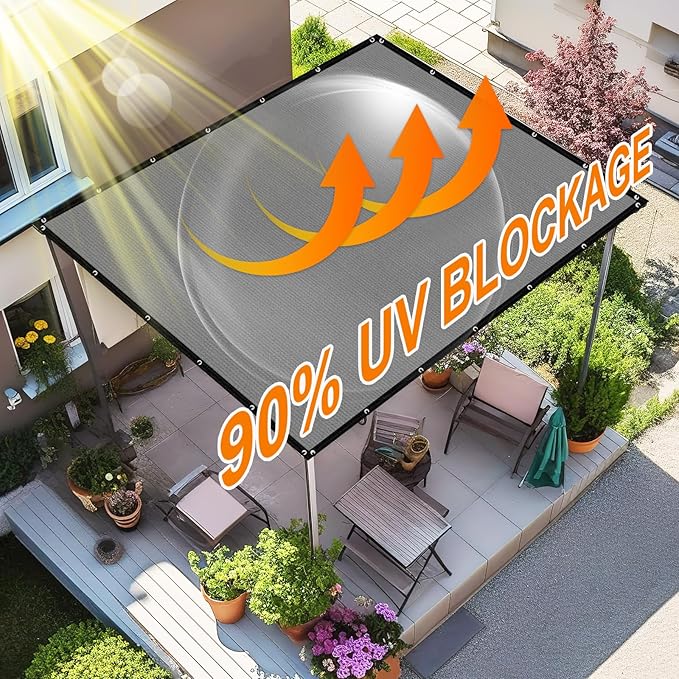 Artpuch 90% Sun Shade Cloth, 5 x 10 FT Pergola Shade Cover Canopy with Grommets, Sun Screen Fabric Tarp for Patio, Outdoor, Garden, Backyard, Blue Grey