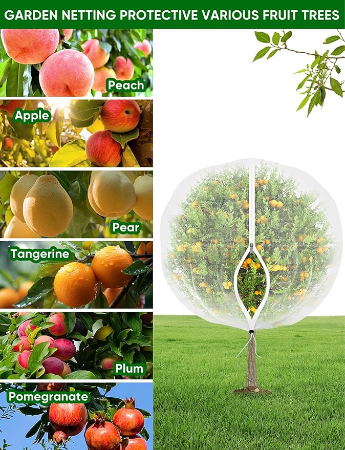 Large Fruit Trees Netting Cicadas - 2Pcs 8X5.3FT with Zipper and Drawstring,Bird Mesh Covers for Blueberry Bushes,Garden Apple Pear Peach Orange Tree Fruit Tomato Bug Plant Protection (2, 8X5.3 FT)