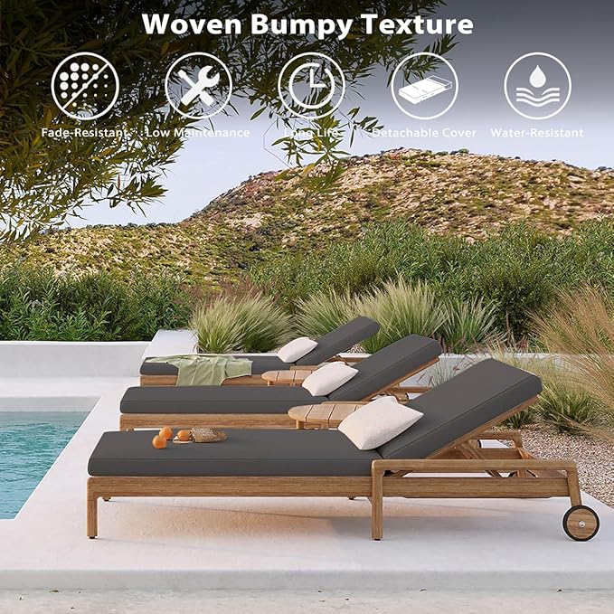 Sundale Outdoor Olefin Chaise Lounge Cushion, Water-Resistant Patio Lounge Chair Cushion, Thick Lounger Pad with 4 Straps Medium Gray, 80 x 26 x 4 Inches