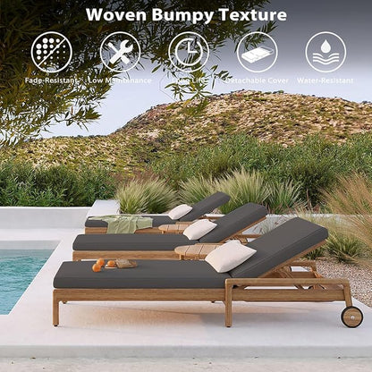 Sundale Outdoor Olefin Chaise Lounge Cushion, Water-Resistant Patio Lounge Chair Cushion, Thick Lounger Pad with 4 Straps Medium Gray, 72 x 21 x 4 Inches