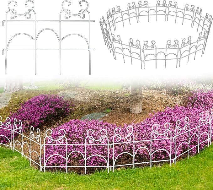 ARIFARO Decorative Garden Fence, 10 Pack, 14 ft Metal Flower Bed Border Fence, Small Fence for Garden Edging, No Dig Movable Panels for Lawn Patio Yard（13" H x 17" W ）