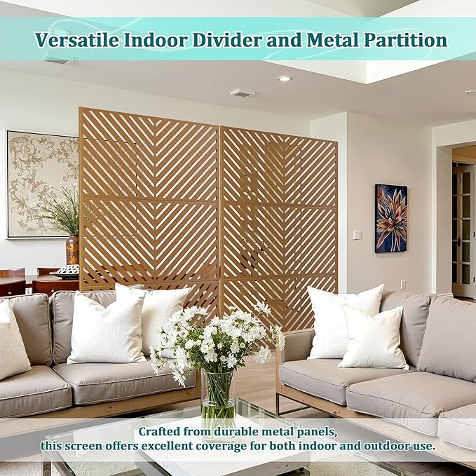 Metal Privacy Screen Outdoor Privacy Screen, Freestanding Fence Panel for Outside, 72''H×47''W, Decorative Screen Panel for Backyard/Patio/Deck