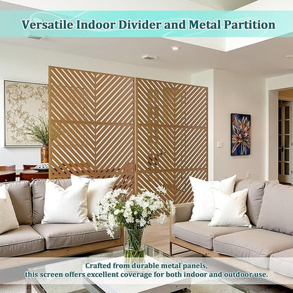 Metal Privacy Screen Outdoor Privacy Screen, Freestanding Fence Panel for Outside, 72''H×47''W, Decorative Screen Panel for Backyard/Patio/Deck