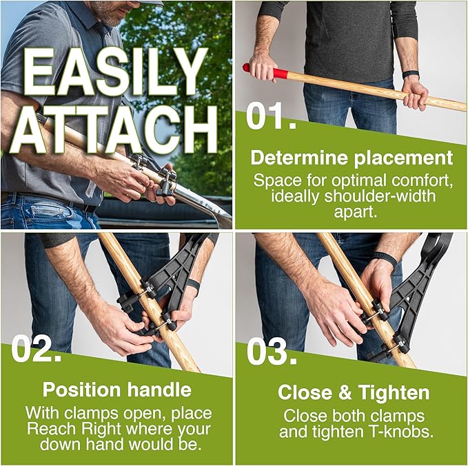Universal Handle Attachment for Weedeater, String Trimmer, Shovel, Rake & More | Versatile Ergonomic Back Saving Attachment for All Gardening Tools | Made in the USA