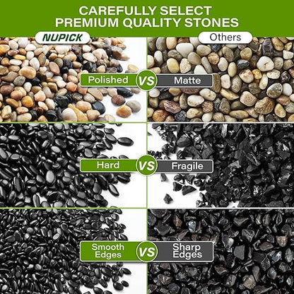NUPICK 3lb River Rocks for Plants Indoor, 3/8 Inch Black Pebbles for Vases Fillers, Decorative Pea Gravel for Fish Tank, Natural Polished Stones for Succulent, Bonsai, Landscaping, Bird Baths