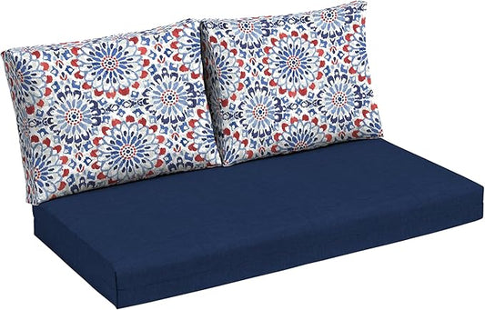 Arden Outdoor Loveseat Cushion Set, 48 x 24, Water Repellent, Fade Resistant, Cushion Set for Couch, Bench, and Swing, Clark Blue