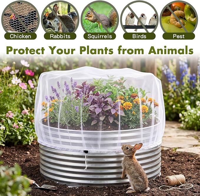 Woanger 3 Pack Garden Netting for Raised Beds Fine Mesh Plant Cover with Drawstring for 2 ft Dia x 1 ft Round Raised Beds Animal Barrier for Bird Pest Vegetables Fruits Flowers