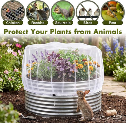 Woanger 3 Pack Garden Netting for Raised Beds Fine Mesh Plant Cover with Drawstring for 2 ft Dia x 1 ft Round Raised Beds Animal Barrier for Bird Pest Vegetables Fruits Flowers