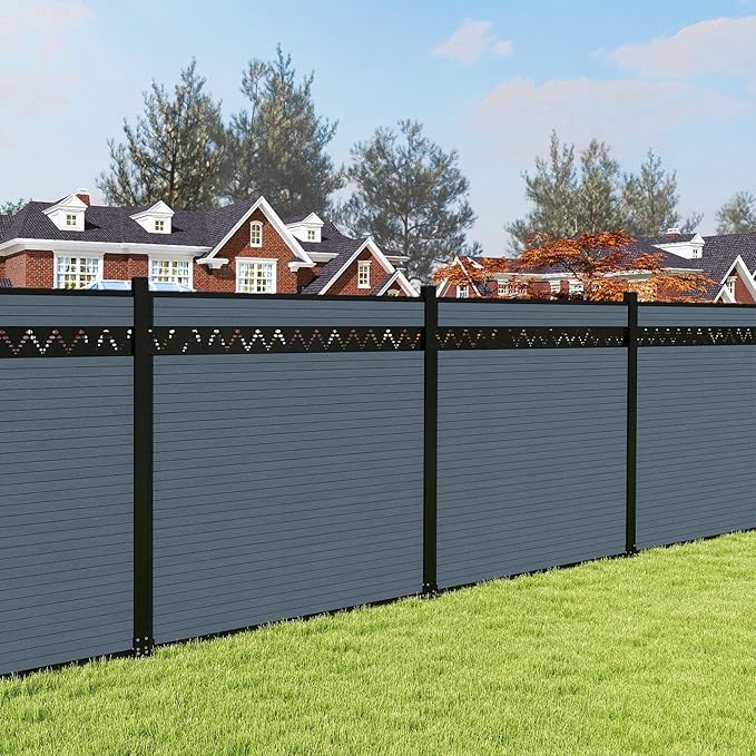 6 Feet×6 Feet Privacy Fence, Outdoor Wood Plastic Composite Fence Panel, Waterproof Security Barriers Fencing, WPC (Gray, Arched (1 Panel - 1 Post))