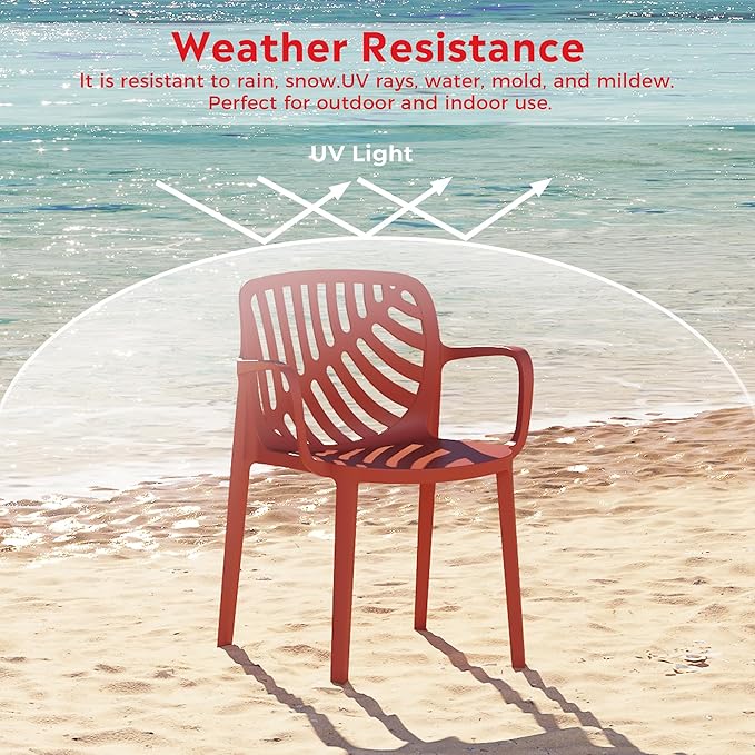 Costaelm Breakfast Table Set for 4, HDPE Patio Square Dining Table and Stackable Chairs, Outdoor Small Patio Furniture Set All Weather for Backyard Porch Poolside, Red