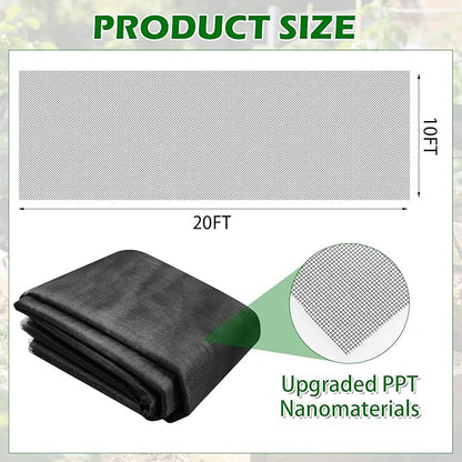Stronger Garden Mesh Netting for Plants Vegetables Fruits Flowers - 10x20 Ft Black PPT Nano Bug Bird Net Screen, Raised Bed Greenhouse Balcony Patio Porch, 33% Shading Rate
