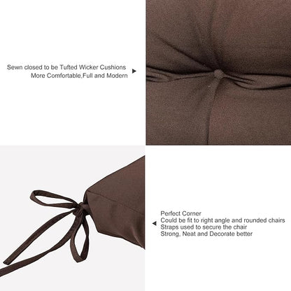 ARTPLAN Outdoor Chair Cushions,Set of 4,19"x19"x4" Patio Seat Pad Cushions with Ties,Wicker Tufed Outdoor Cushions for Patio Furniture,Coffee