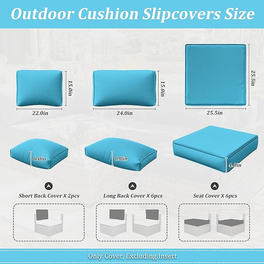 14 Pcs Outdoor Cushion Slipcovers Patio Cushion Covers Replacement Waterproof with Zipper for Outdoor Furniture, Patio Sofa Couch 3 Sizes, Covers Only