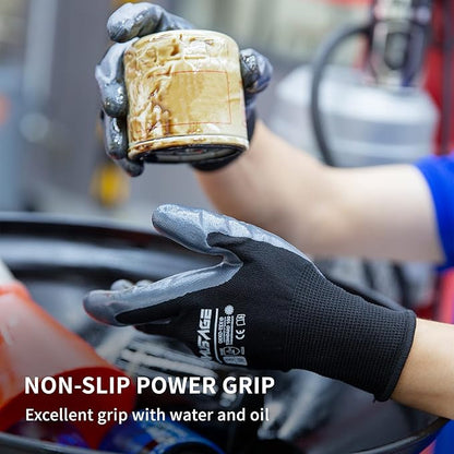 Safety Work Gloves, Nitrile Work Gloves For Men and Women, Work Gloves With Touchscreen Fingers, Work Gloves men, Men's work gloves with grip,mechanics gloves (Size L, Black, 3-pairs)