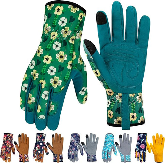 Leather Gardening Gloves for Women Thorn Proof Garden Gloves Touch Screen Working Gloves Gifts,M