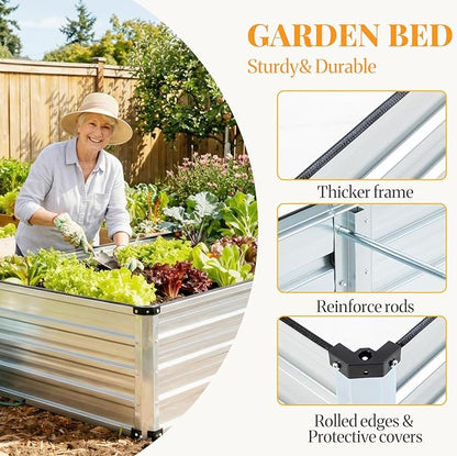 NEWBULIG 6x3x2ft Galvanized Raised Garden Bed, Outdoor Metal Planters Box, Large Garden Beds for Planting Vegetables, Flowers & Herbs, Easy Assembly, Silver