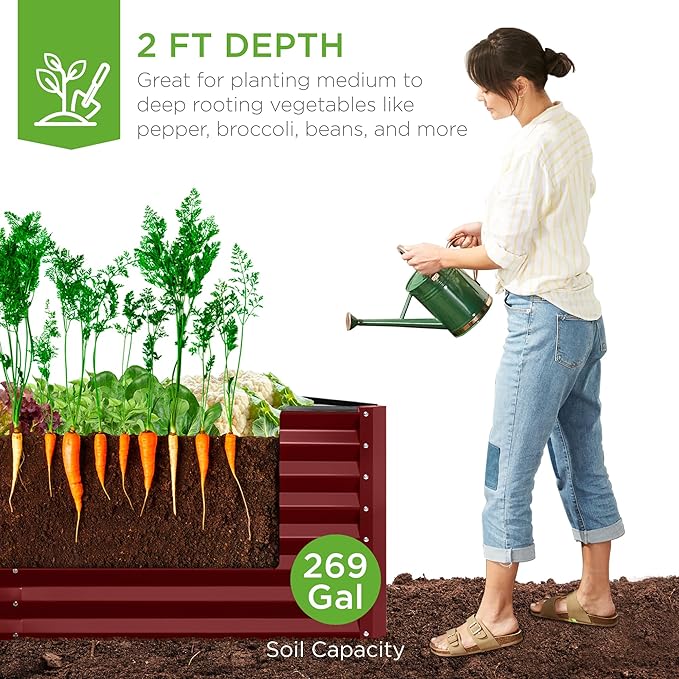 Best Choice Products 6x3x2ft Outdoor Metal Raised Garden Bed, Deep Root Box Planter for Vegetables, Flowers, Herbs, and Succulents w/ 269 Gallon Capacity - Royal Red