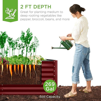 Best Choice Products 6x3x2ft Outdoor Metal Raised Garden Bed, Deep Root Box Planter for Vegetables, Flowers, Herbs, and Succulents w/ 269 Gallon Capacity - Royal Red