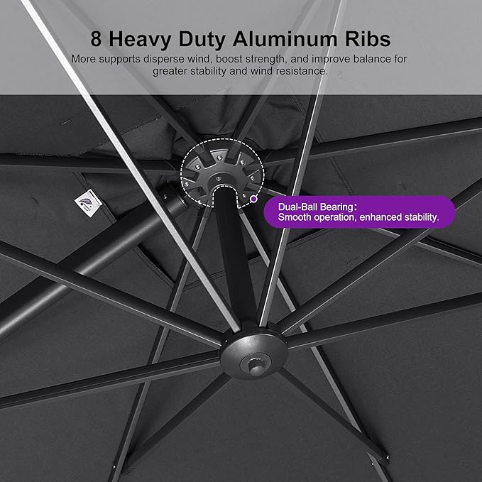 PURPLE LEAF 10' X 13' Rectangle Cantilever Umbrella with Base Outdoor Large Aluminum Patio Umbrella with 3-Year Fade Resistance Recycled Fabric and 360-degree Rotation for Deck Pool, Graphite Grey