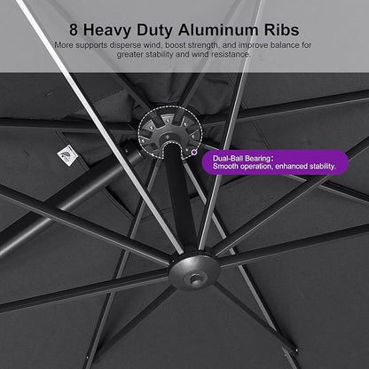 PURPLE LEAF 10' X 13' Rectangle Cantilever Umbrella with Base Outdoor Large Aluminum Patio Umbrella with 3-Year Fade Resistance Recycled Fabric and 360-degree Rotation for Deck Pool, Graphite Grey