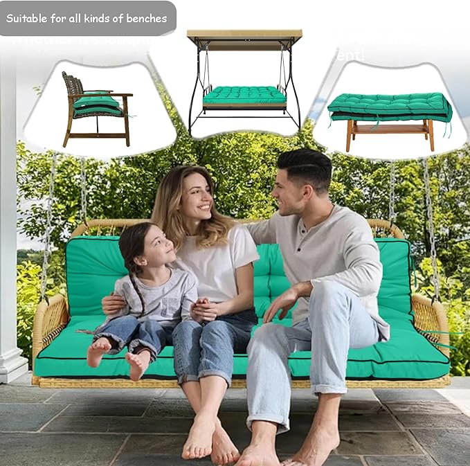 Porch Swing Cushion Three Seat, Waterproof Swing Cushions Replacement with Backrest, Outdoor Garden Furniture Patio 4" Thickened Cushions with Ties (Lake Blue, 40 x 71in)